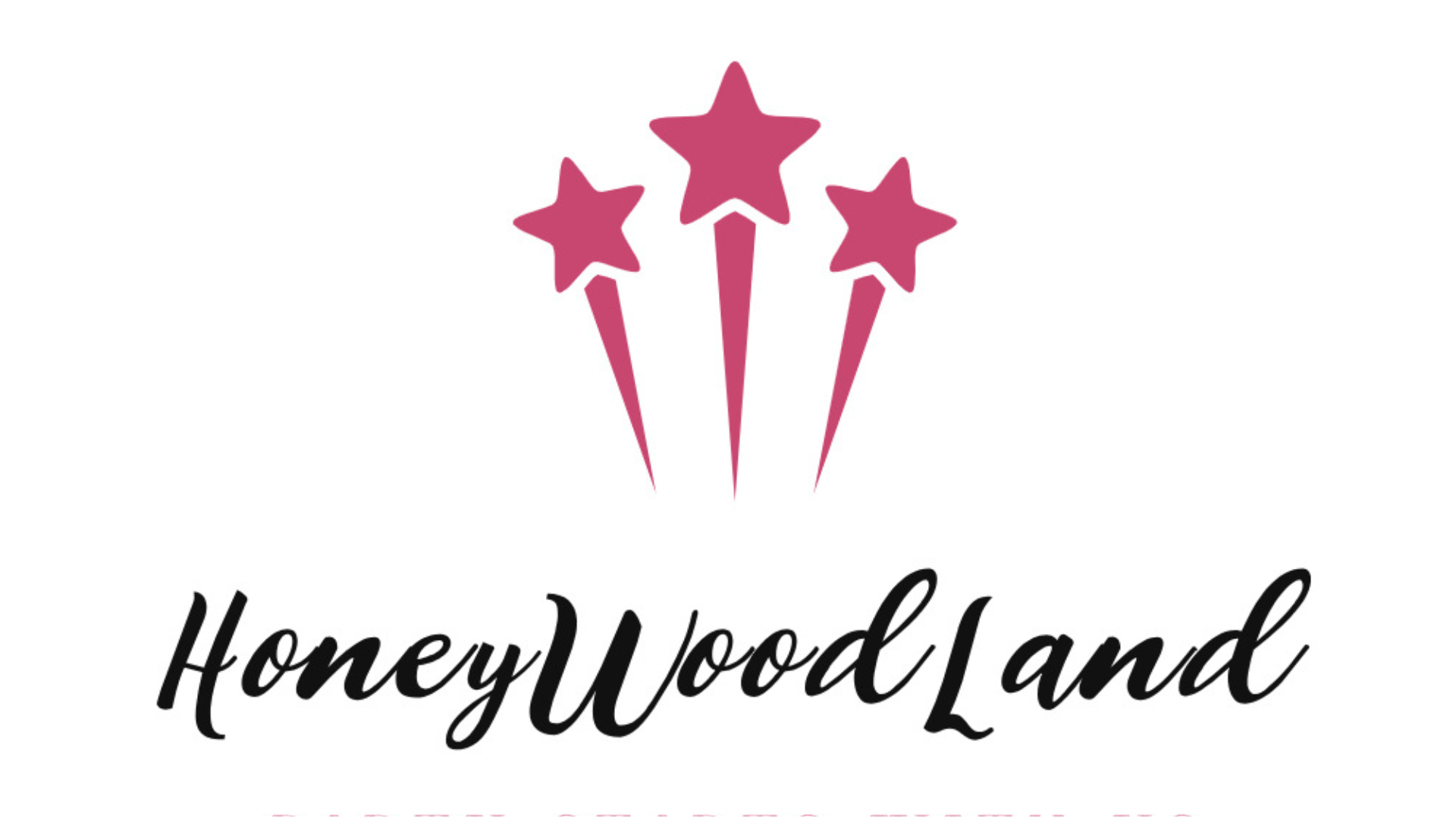 HoneyWoodLand logo with three pink stars above the brand name in a stylish, modern font.
