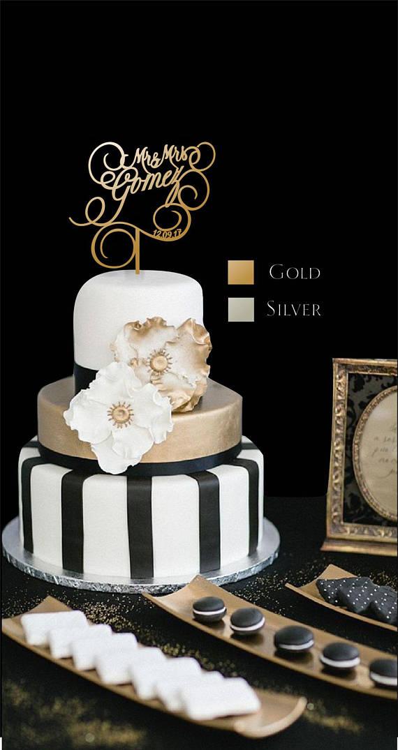 Mr & Mrs Wedding cake topper, Gold personalized cake topper, Custom cake topper,Anniversary Cake topper, Last name cake topper, Wedding cake