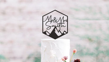 Personalized cake topper, Custom Mr Mrs cake topper,Mountain Wedding Cake topper , Outdoor wedding cake topper
