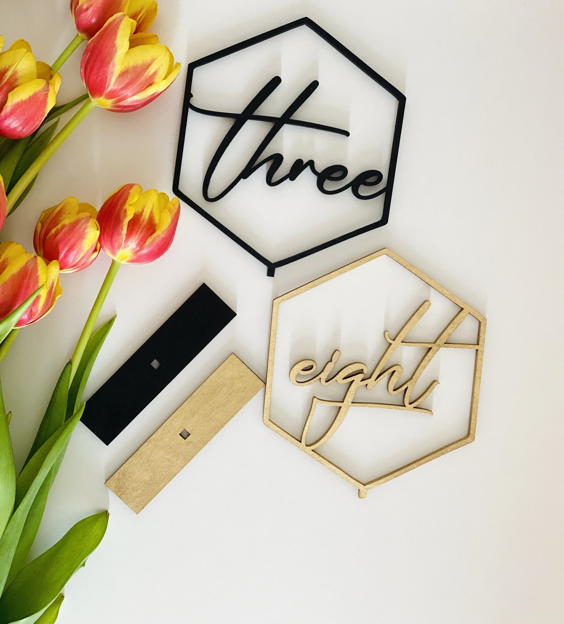 Table Numbers Hexagon table numbers Wedding Table Numbers Numbers with base Wood table numbers Gold table numbers Table decoration