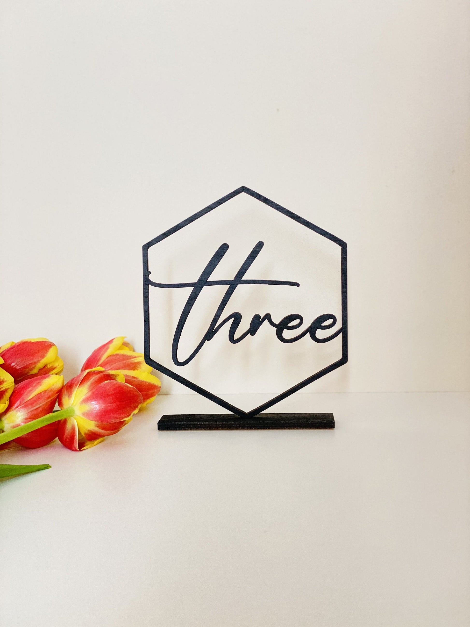 Table Numbers Hexagon table numbers Wedding Table Numbers Numbers with base Wood table numbers Gold table numbers Table decoration