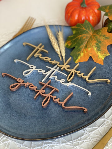 Thankful place card , Laser Cut signs , Grateful Thankful Blessed Place Cards , Thanksgiving table decor , CUSTOM Thanksgiving place card